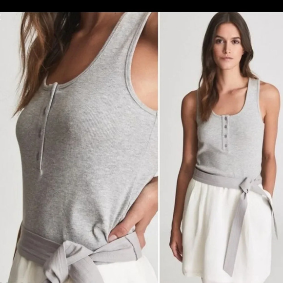 Reiss Zeta Jersey Knit Top Mixed Media Belted Mini Dress Size US 8 - Picture 3 of 8